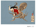 Ama takes its name from Japan’s centuries-old tradition of female free-divers, who descended into coastal waters without breathing apparatus to gather abalone, shellfish and other treasures from the sea.

This reproduction of an extraordinary 1870s colour woodcut by Tsukioka Yoshitoshi transforms that real-world tradition into something altogether more fantastical. 