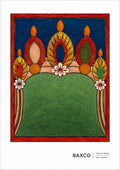Dating approximately to the 19th century, this reproduction of The Five Jewels is one of twelve surviving Tibetan divination cards.

Five coloured forms are arranged against a vivid red ground, creating one of the simplest and most striking compositions in the Threads of Fortune collection.

Precious jewels and treasures carry rich symbolism in Tibetan Buddhism, where they can represent spiritual wealth, qualities of the Buddhist teachings and things considered precious beyond their material value. Groups o
